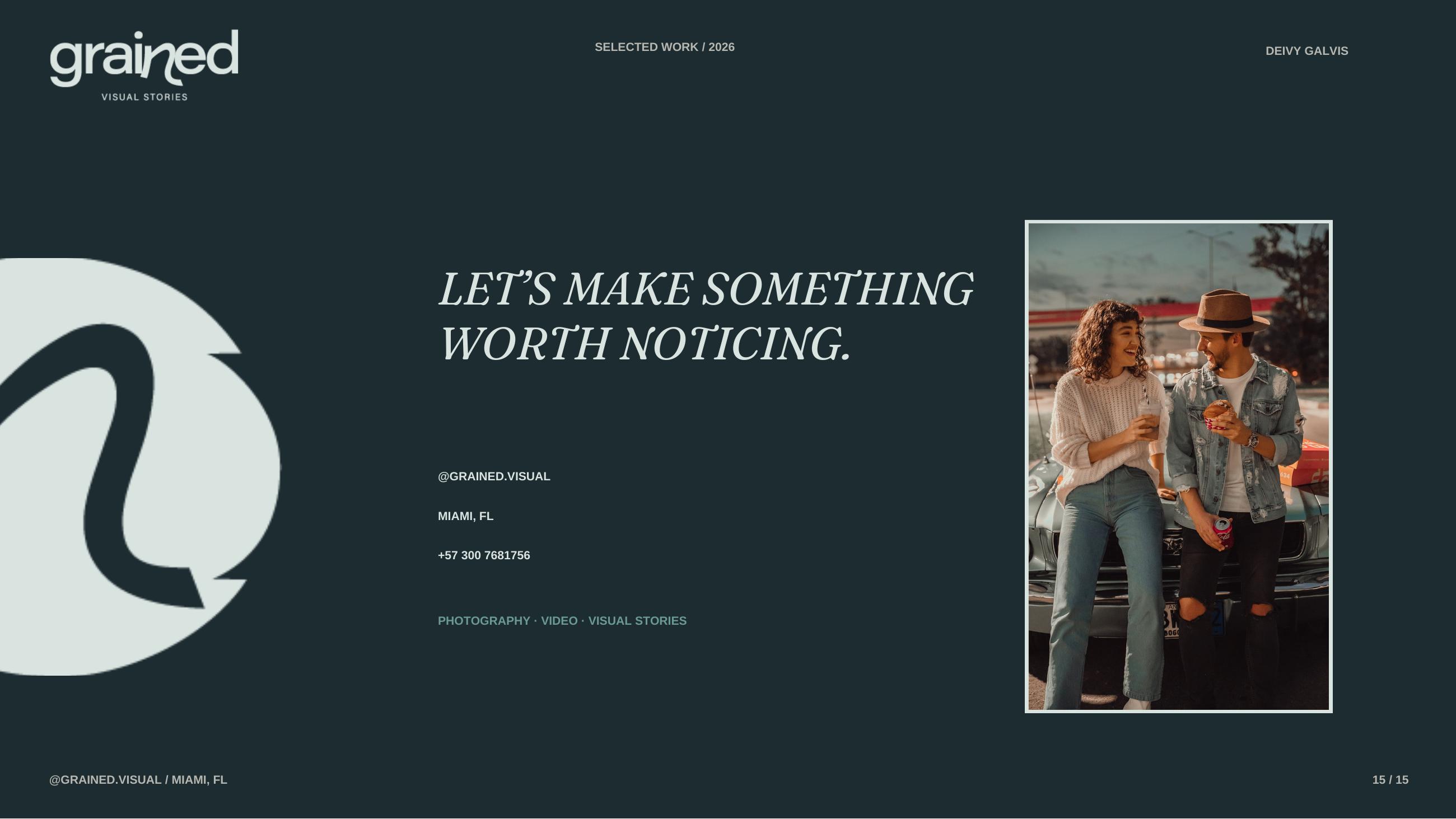 Portfolio closing page using the n symbol as an editorial gesture